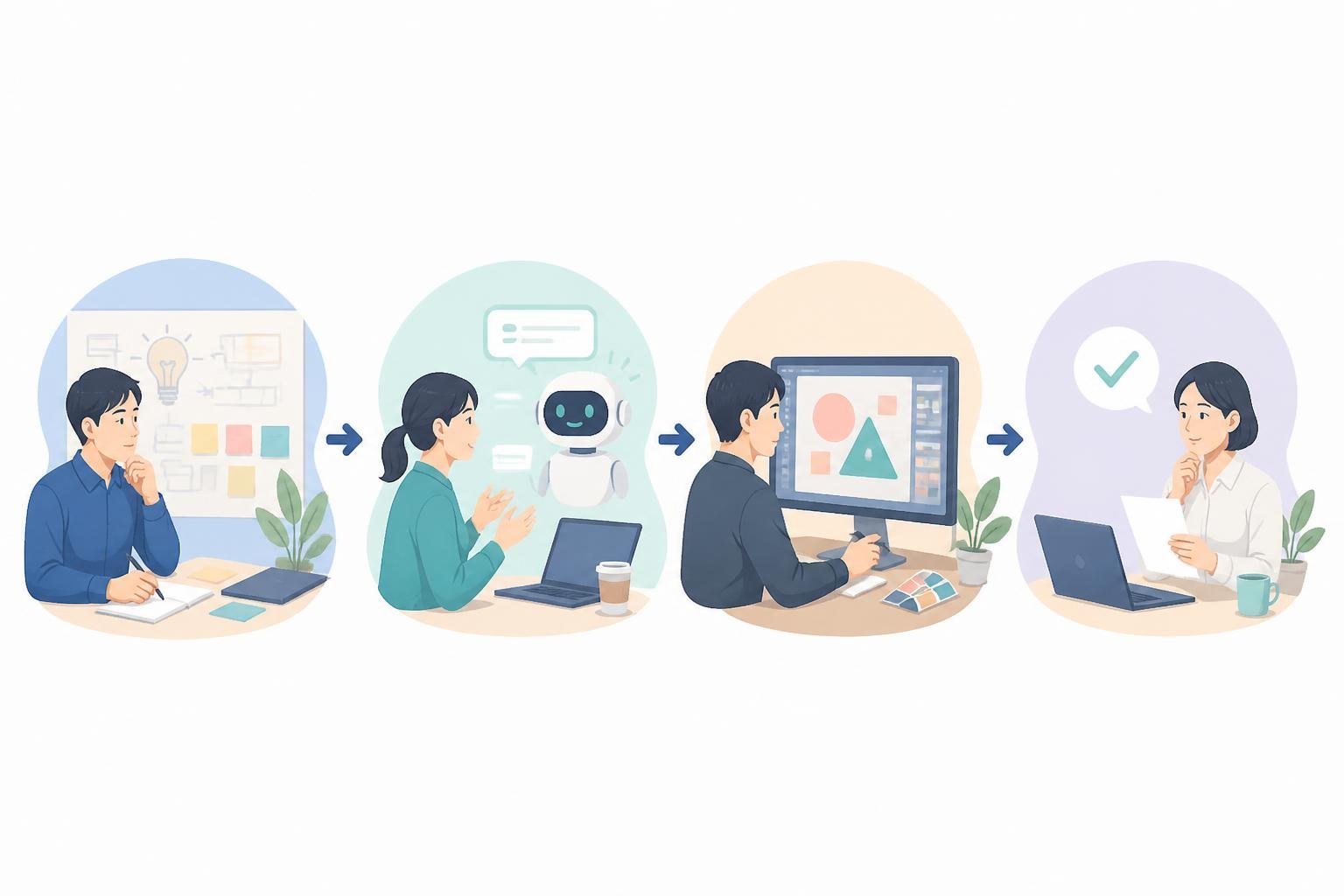 WEBデザイン制作におけるChatGPT活用のワークフローを表したイラスト