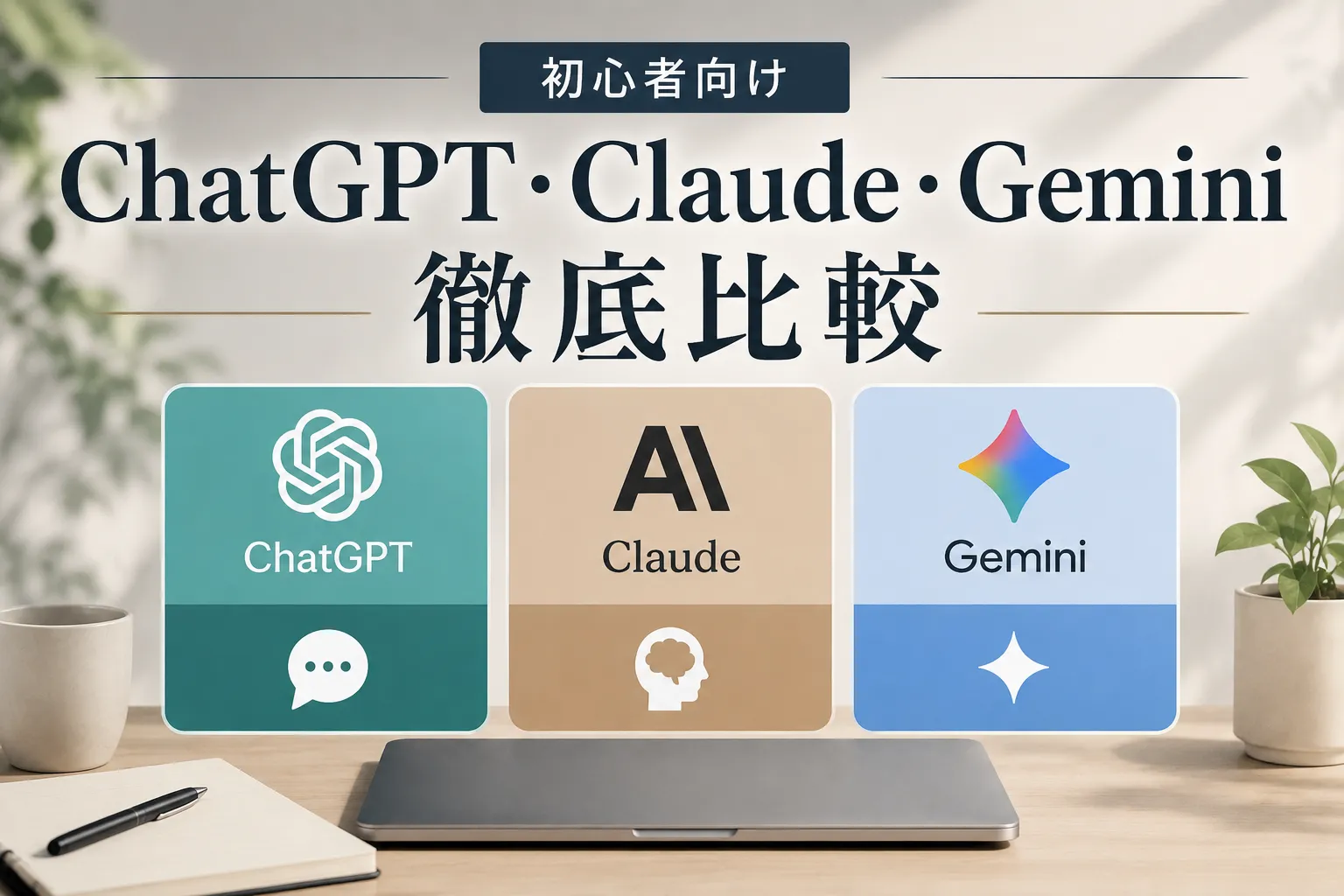 ChatGPT・Claude・Gemini徹底比較 有料版で選ぶならどれ？初心者向け解説のアイキャッチ画像