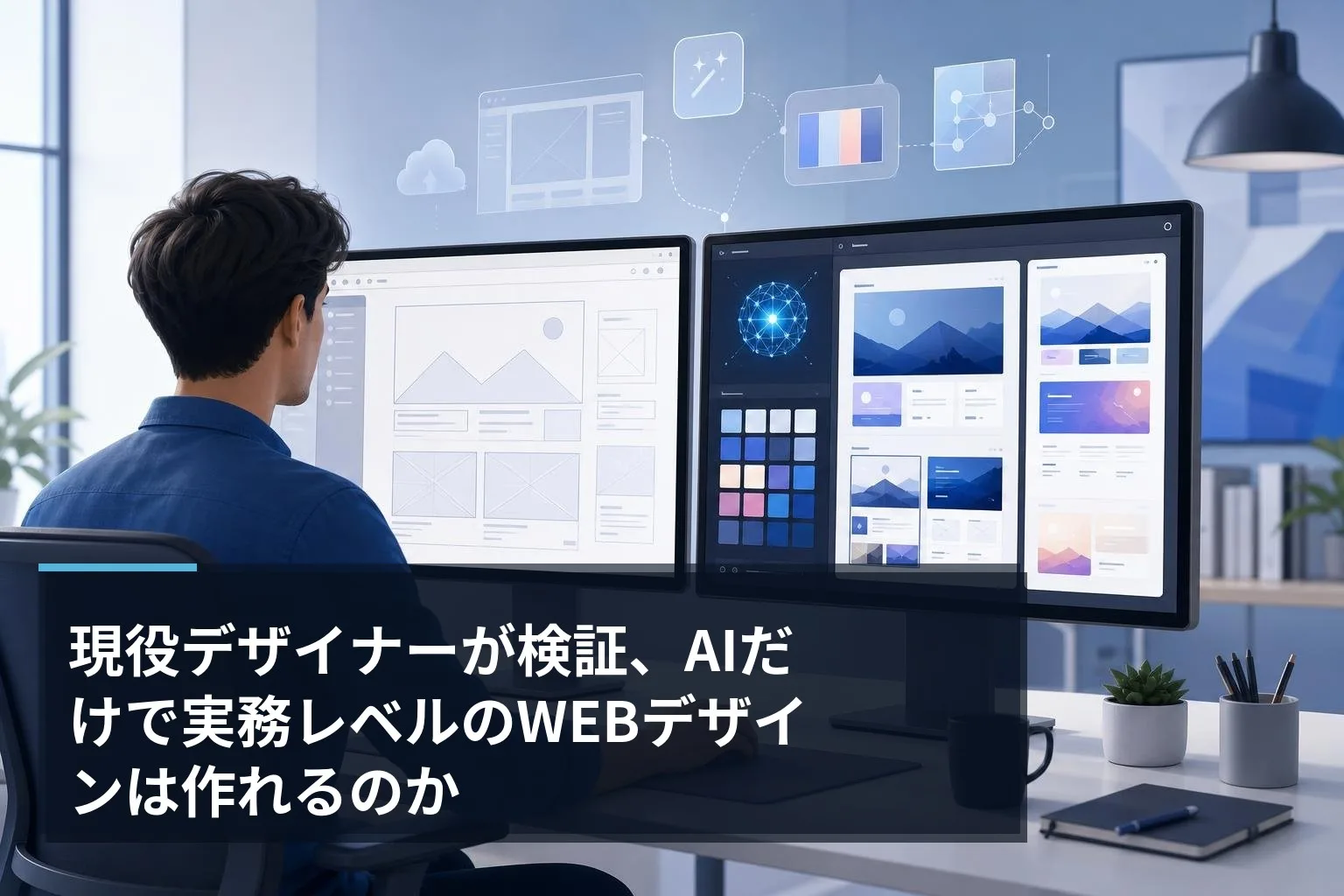 AIツールとデザイナーが協働してWebデザインを作成している様子のイメージ