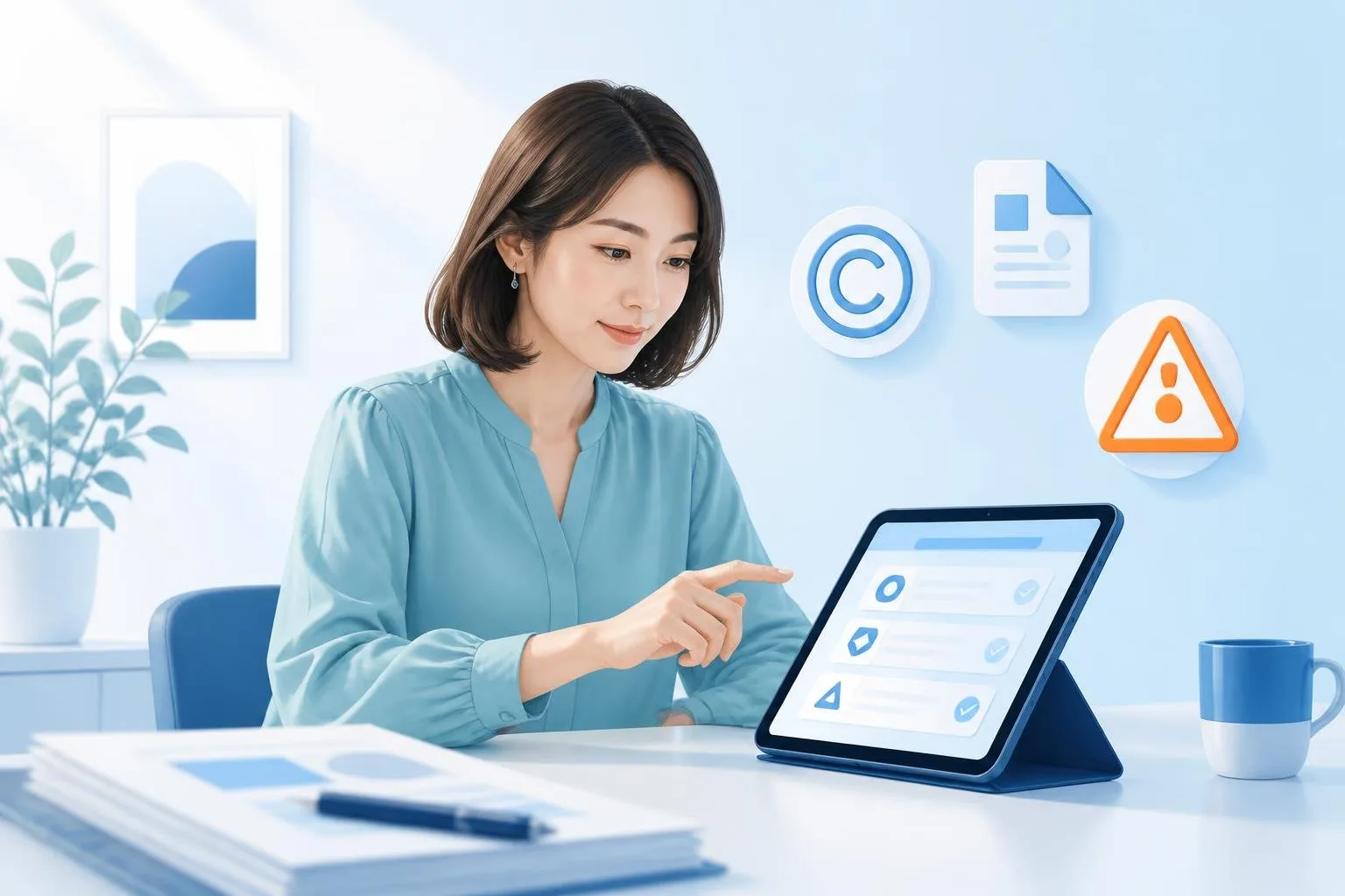 AIコンテンツの著作権リスクを確認するWeb制作者のイラスト