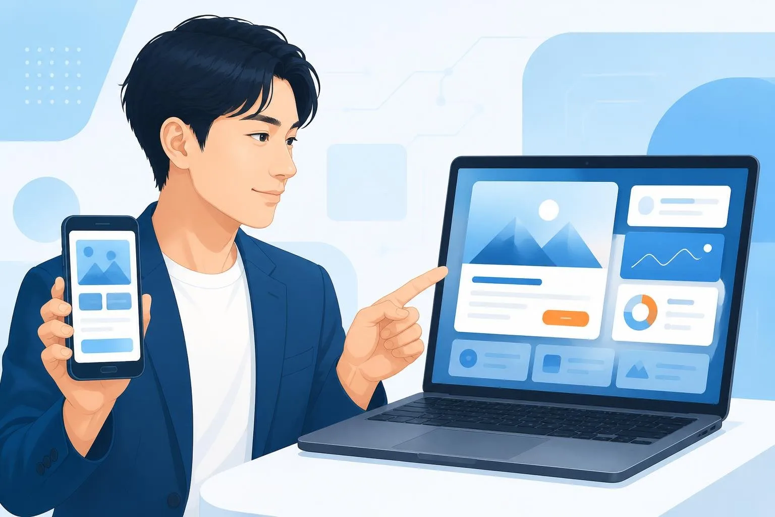 デバイス性能に応じて表示内容を出し分けるイメージを表したイラスト